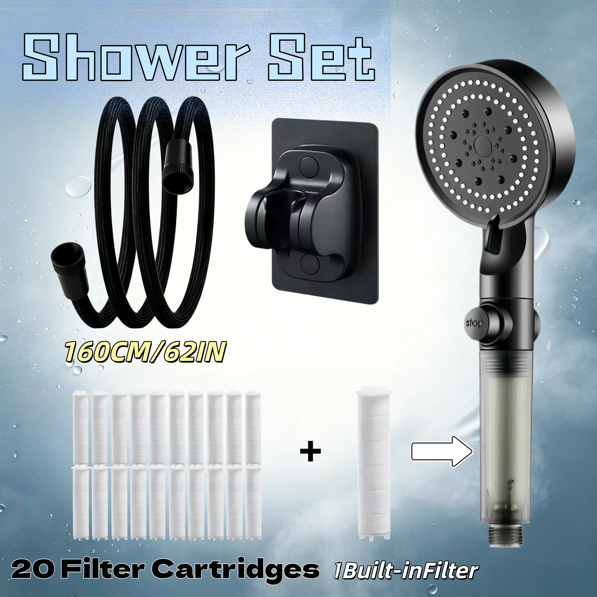 Home Bathroom Water Filter - Czarna słuchawka prysznicowa wysokociśnieniowa oszczędzająca wodę,
