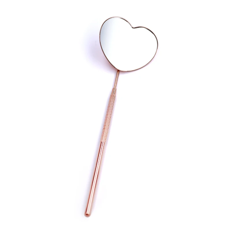 New 1Pcs Long Handle Heart Shape Magnifying Checking Hand Mirror Eyelash Extension Mirror Lash Lifting Supplies Stainless Steel