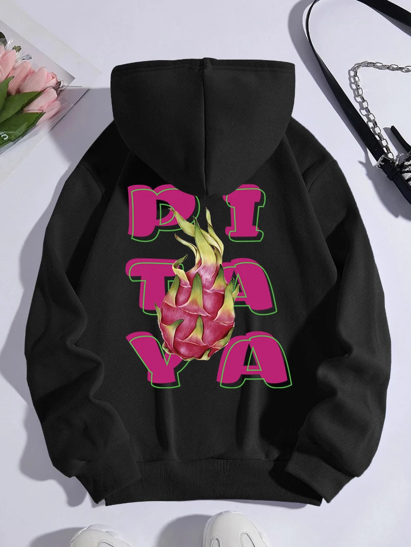 Pitaya Hoodies Men Women Fresh Fruit Printed Sweatshirt Fleece Warm Breathable Loose Pocket Pullover Winter Casual Streetwear