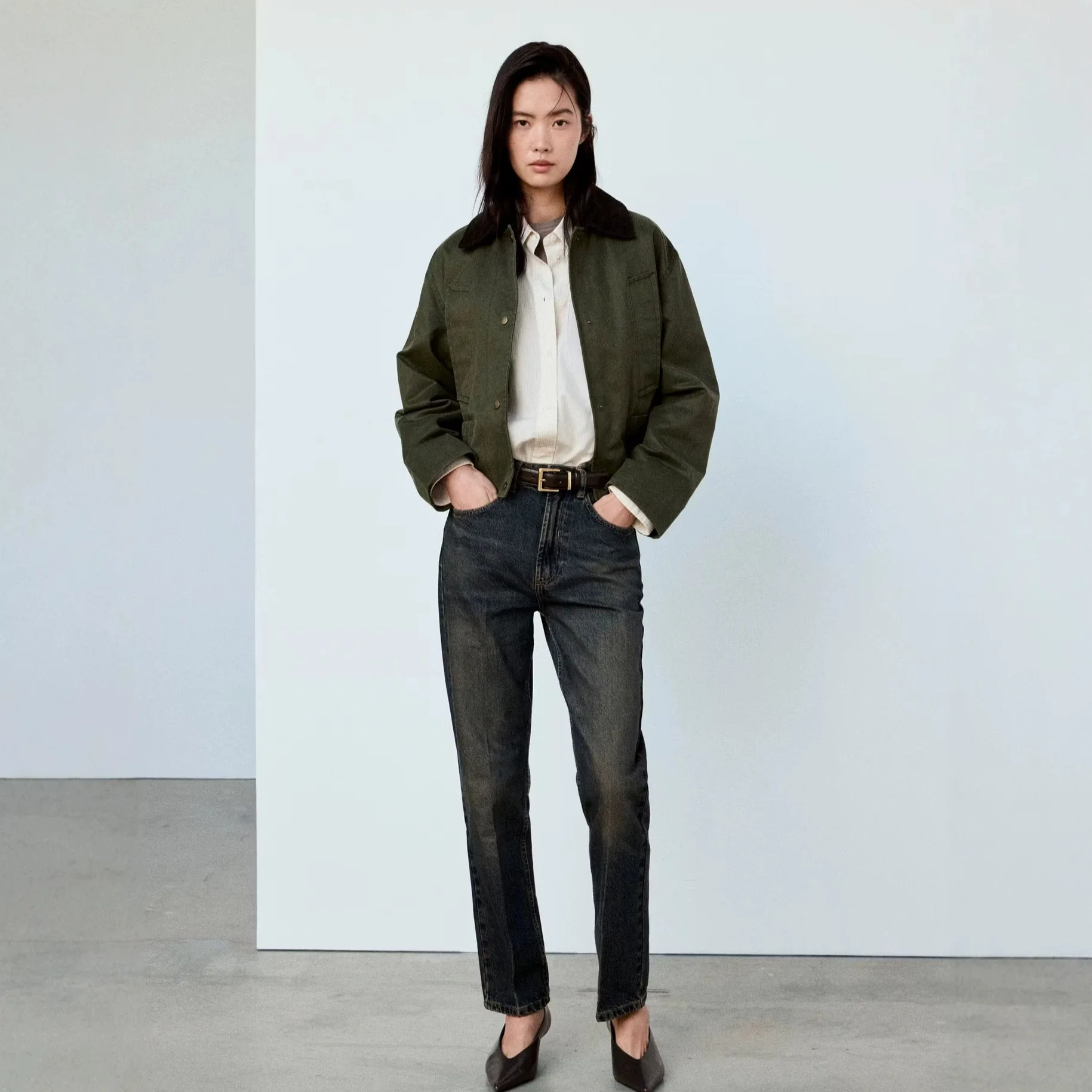 Europe, America, Popular Retro Tooling Short Jacket Corduroy Splicing Collar Multi-pocket Loose And Thin Casual Top