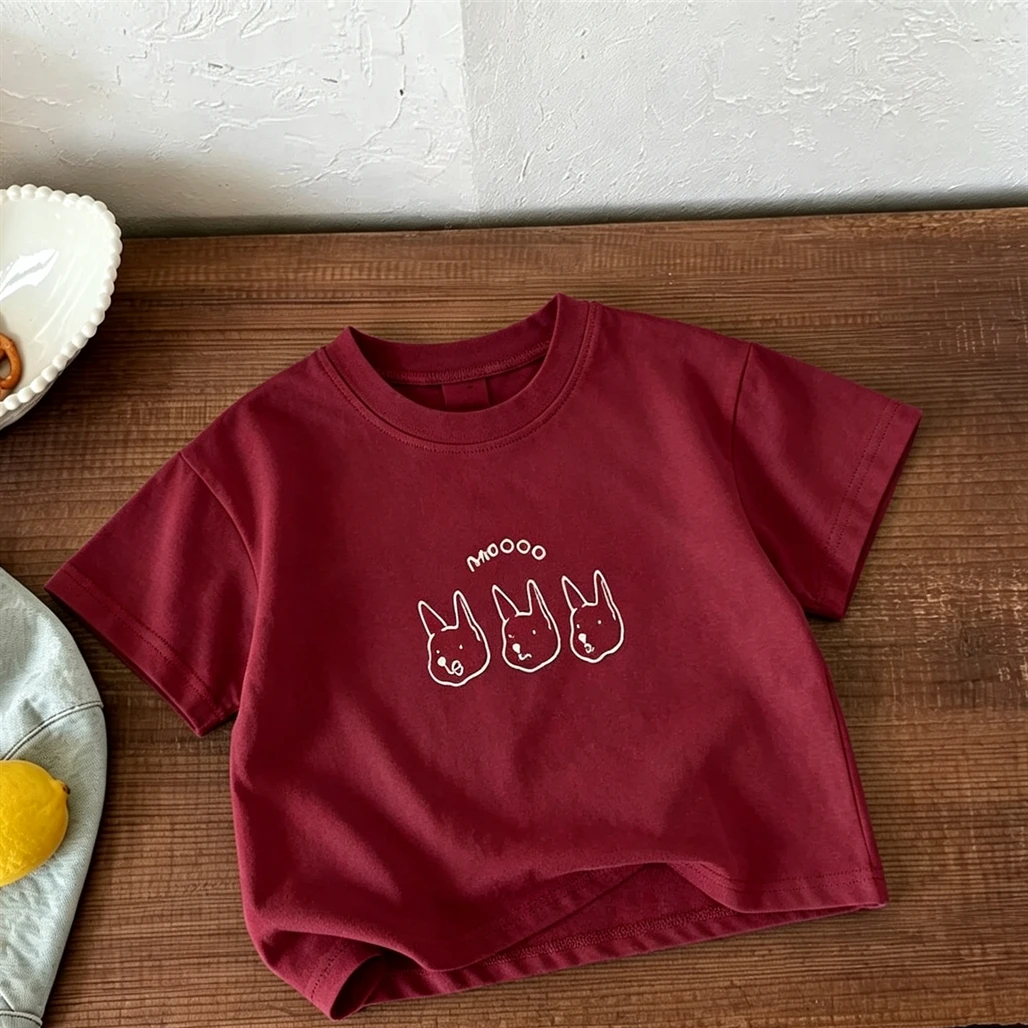 Kurzärmelige Oberteile aus reiner Baumwolle, niedliches bedrucktes T-Shirt, kurzärmelige Oberteile, Rundhalsausschnitt, dünne T-Shirts aus reiner Baumwolle, Unterhemd