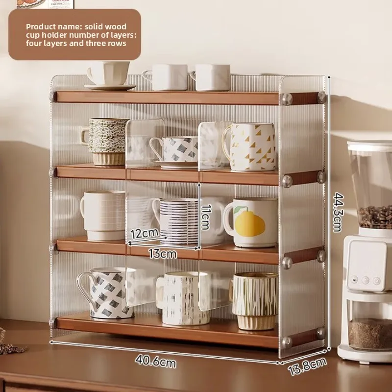 Solid wood cup holder Shelf Desktop cup storage rack Countertop multi-layer water cup coffee holder Display rack