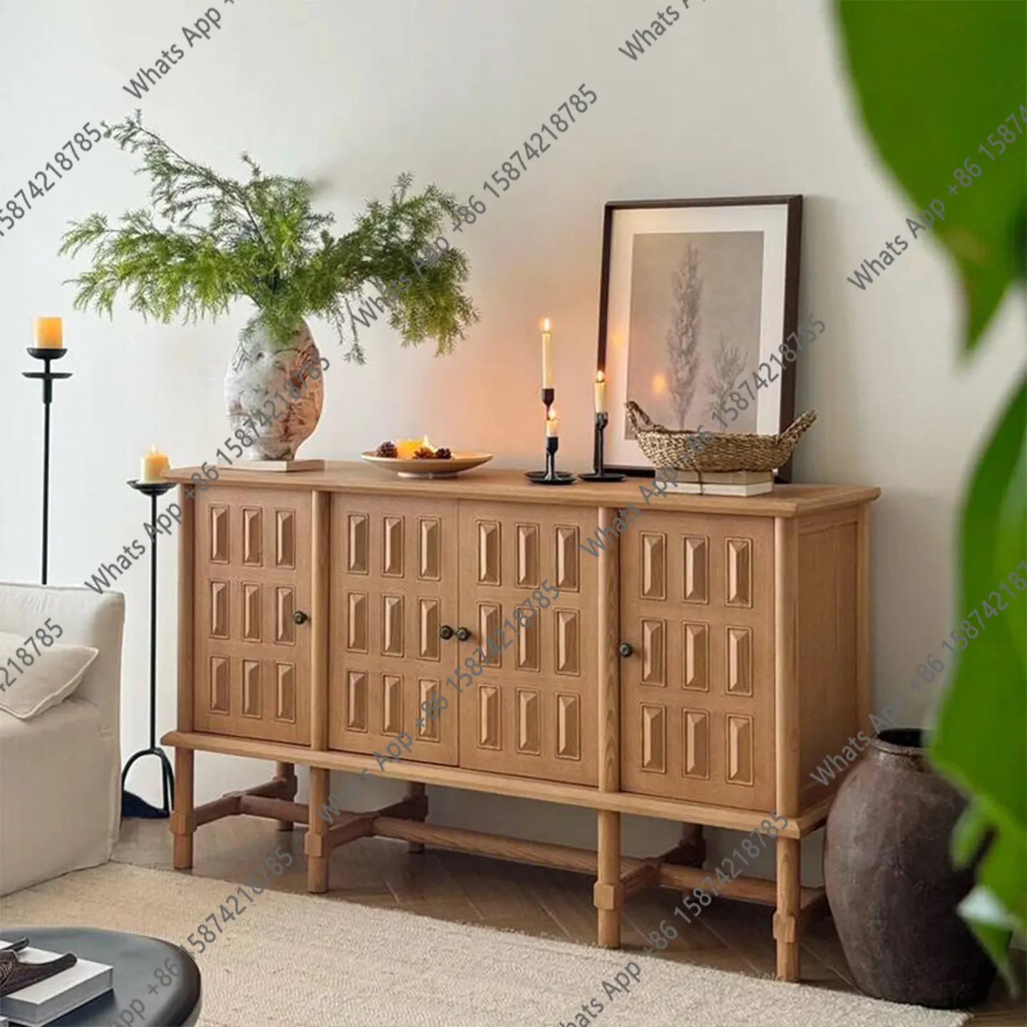 

French retro solid wood TV cabinet, living room dining side cabinet, overall storage, American storage cabinet, tea cabinet
