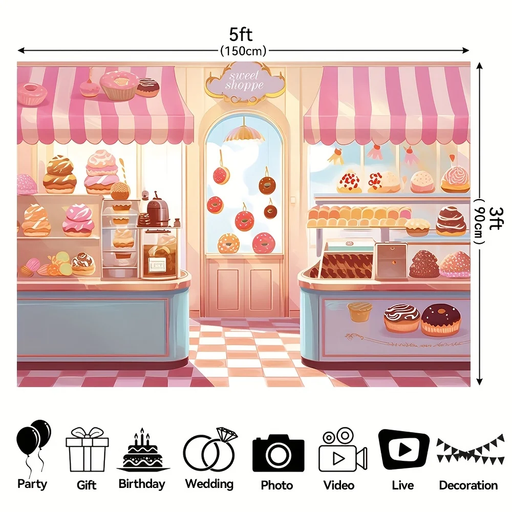 Candy shop Background Candy Princess Dessert Banner Shop Woman\'s birthday photo party Banner Party Donut ice cream