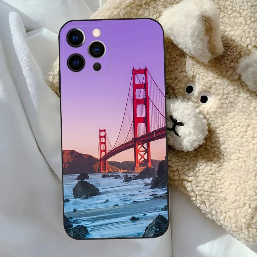 Golden Gate Bridge San Francisco Phone Case For Apple iPhone 15,14,13,12,11,Pro,X,XS,Max,XR,Plus,Mini Soft Black Cover