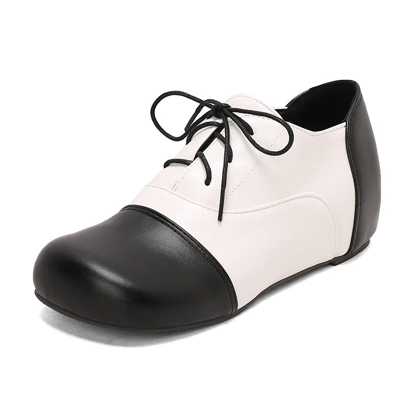 

Женские туфли-лодочки на среднем каблуке, увеличивающие рост, оксфорды, разноцветные удобные кожаные туфли с круглым носком на шнуровке