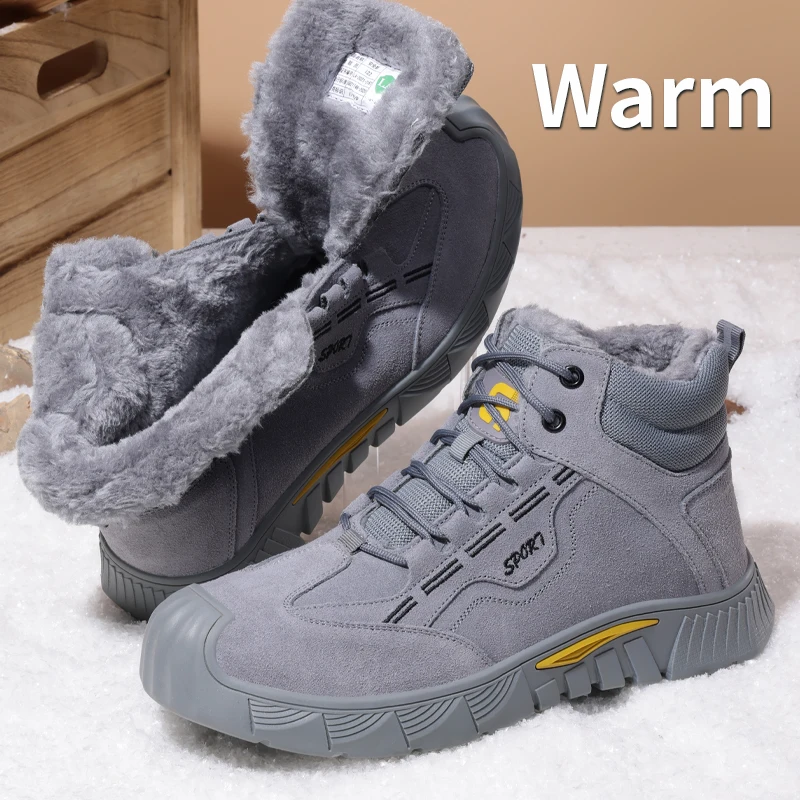 GUYISA Stivali Invernali Scarpe Antinfortunistiche da Uomo Puntale in Acciaio da Lavoro Grigio Taglia 37-47 Anti Smashing - Anti Piercing