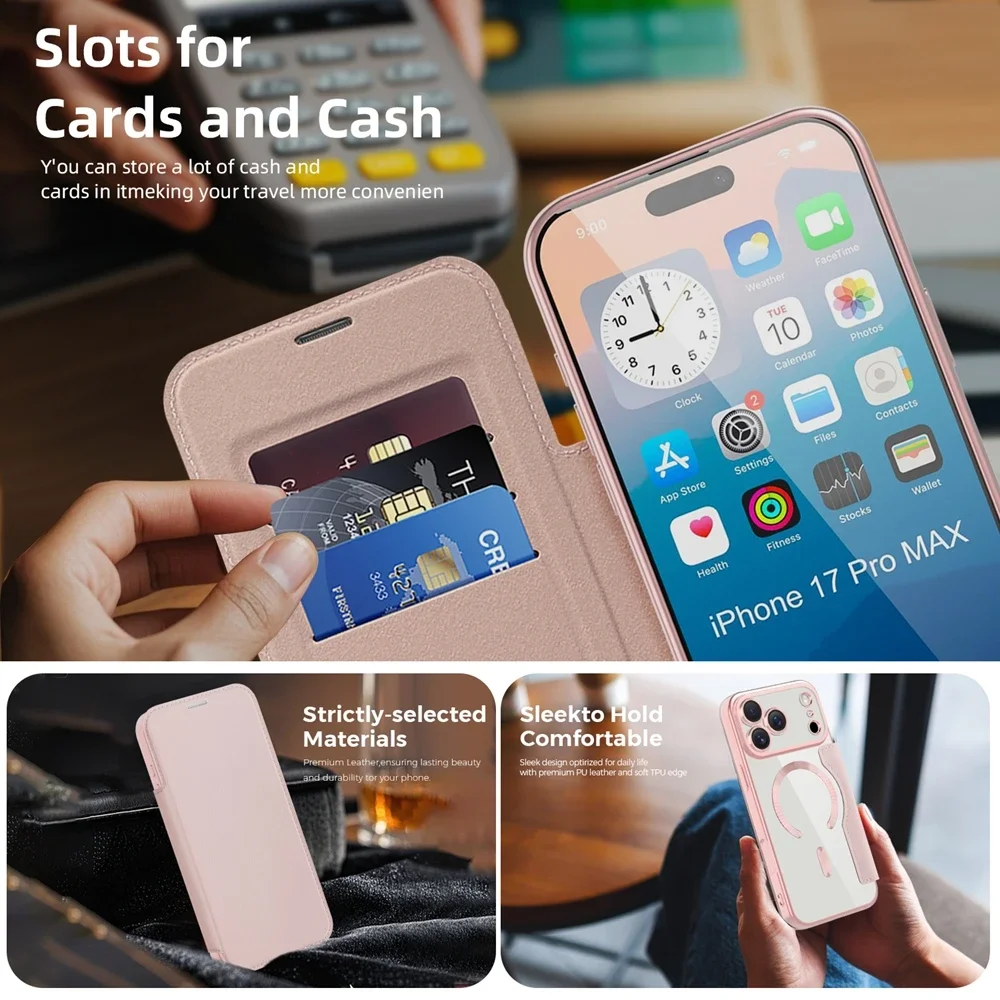 حافظة جلدية قابلة للطي لهاتف آيفون 17 Air 16 Pro Max 15 Pro max 14 Plus 13 PM 12 حامل بطاقة غطاء هاتف شحن لاسلكي مغناطيسي #3