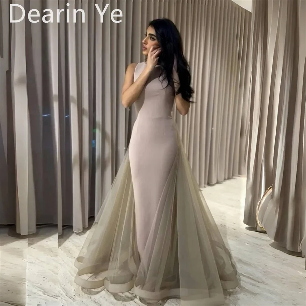 Customized Saudi Arabia Evening Gown Prom Dress Scoop Neckline Column Floor Length Skirts Tulle Bespoke Occasion