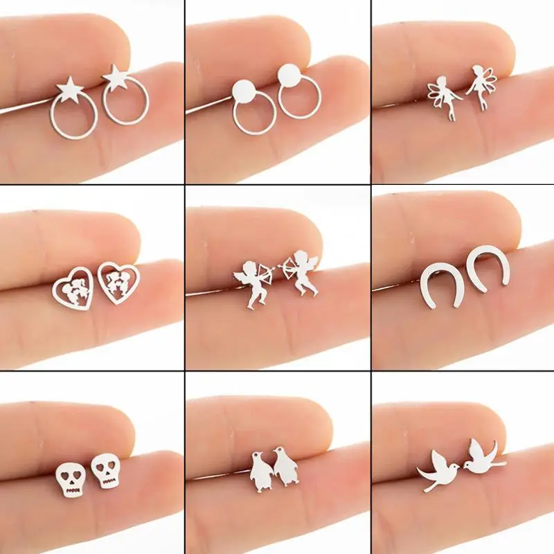 10 Pair Hip Hop Punk Style Halloween Cupid Valentine's Day Gift Ghost Smile Angel Penguin Earnail Wholesale