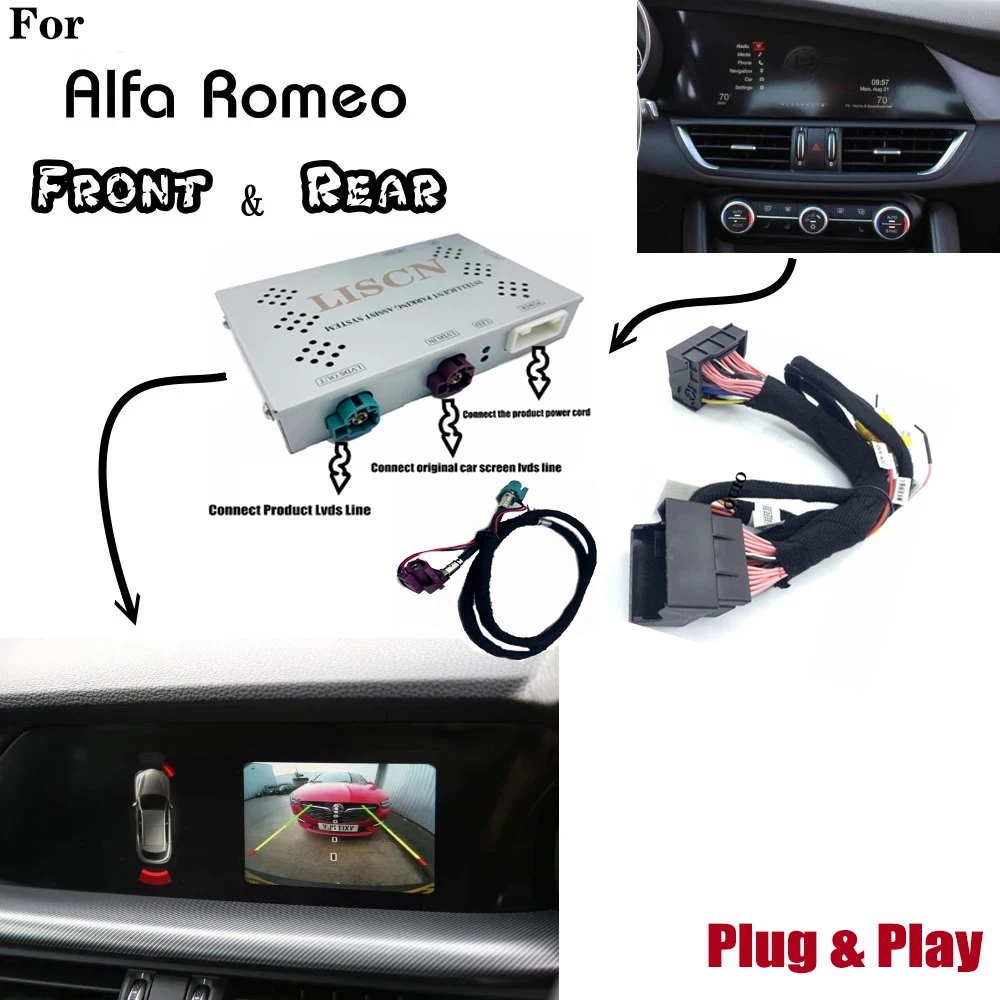 Front Rear Camera interface Adapter For Alfa Romeo MITO Stelvio 949 Giulia 952 OEM Screen Plug & Play Rear View Reverse Camera