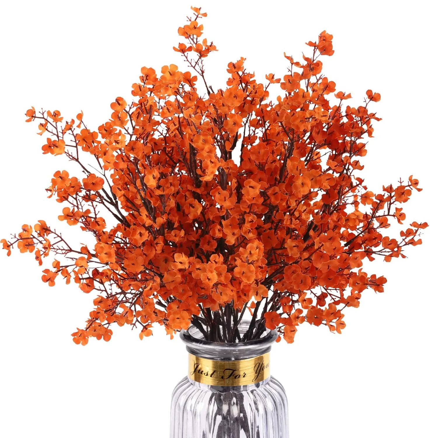 

8-piece orange artificial flower set, 49cm size, 140g weight, silk flowers plastic iron wire material, 32*18*4 cm package size,