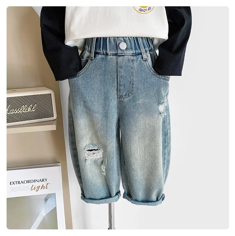 Baby Ripped Jeans Boys Spring and Autumn Denim Casual Pants These Days Toddler Kids Boys Handsome Daddy Pants