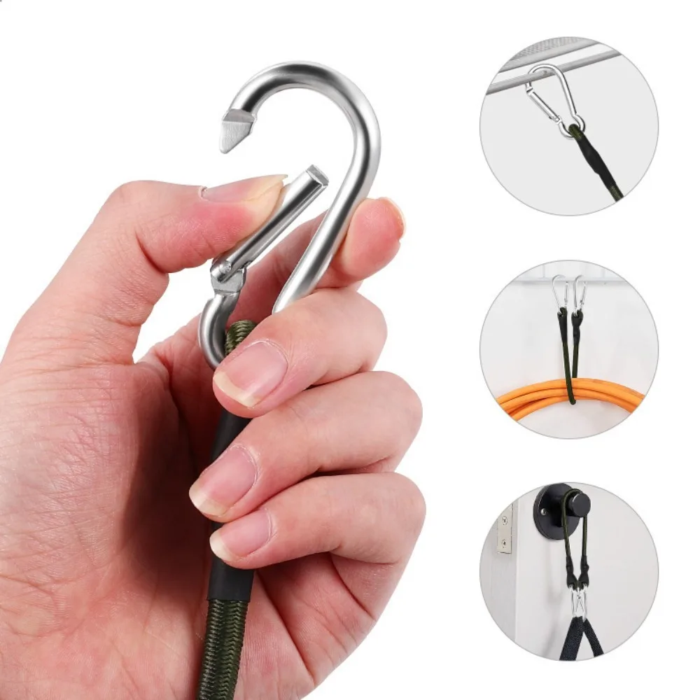 Strap Silver Bungee Cord Metal Latex Cords Carabiner Outdoor Elastic Strap Outdoor