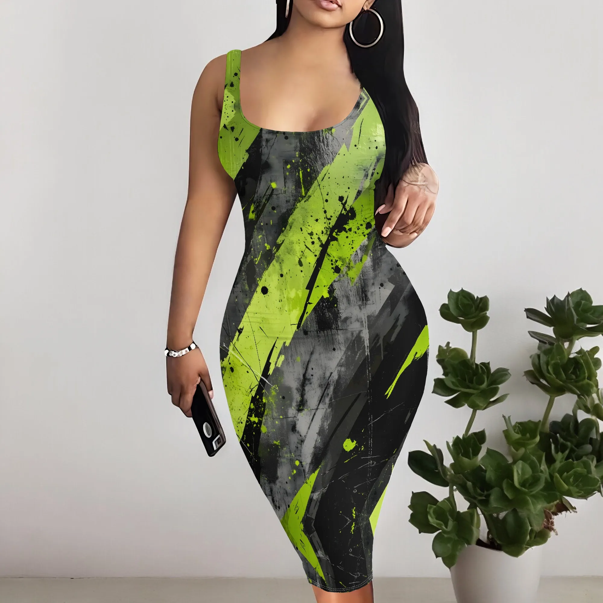 

Women's Bodycon Mini Dress Graffiti Print Sleeveless Plus Size Party Club Dress S-3XL
