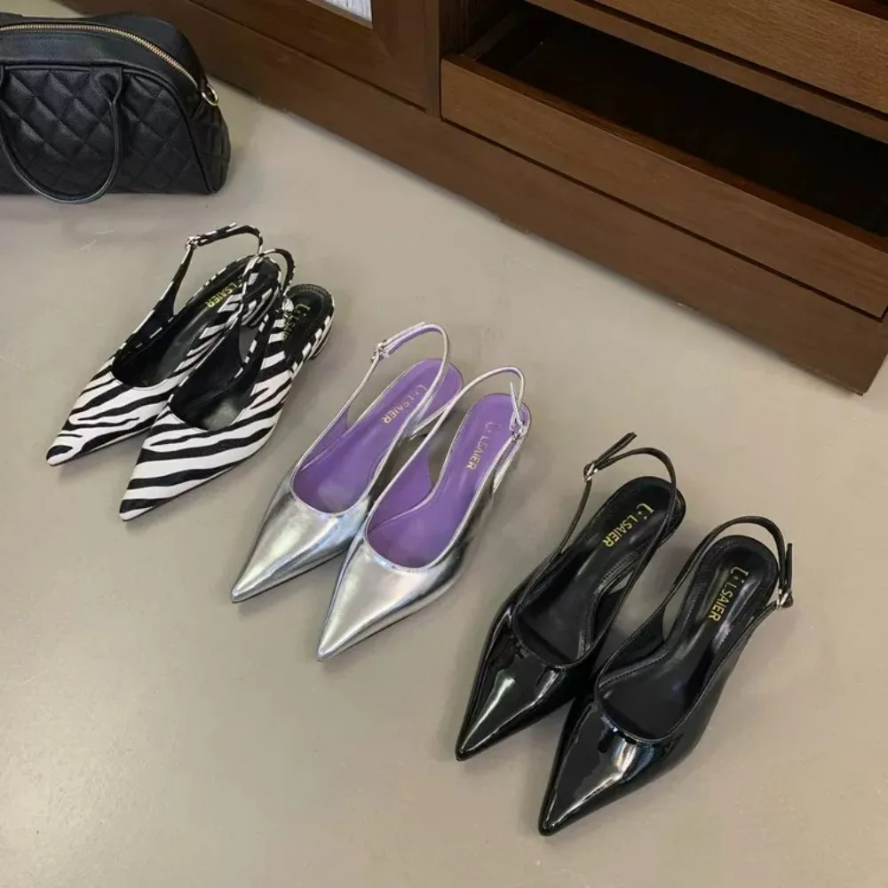 Summer Pointed Toe Women Sandals Fashion Singbacks Mules Shoes Ladies Elegant Low Heel Stripper Party Sandalias