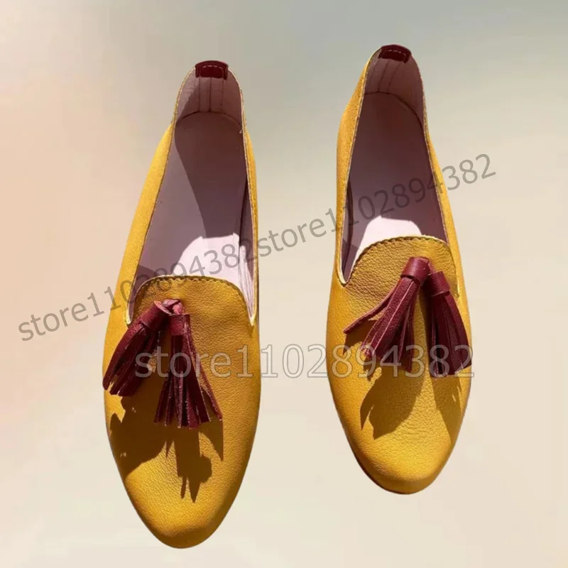 

Red Tassels Decor Yellow Crack Pattern Penny Loafers Fashion Slip On Men Shoes Luxurious Handmade Party Banquet Men Casual Shoes