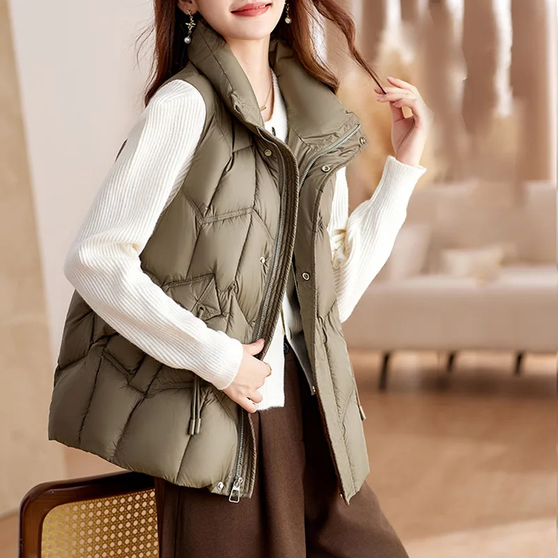 Women's Duck Down Vest Short Puffer Sleeveless Coat Fashionable Winter Waistcoat Outerwear  куртка женская с капюшоном VT-366
