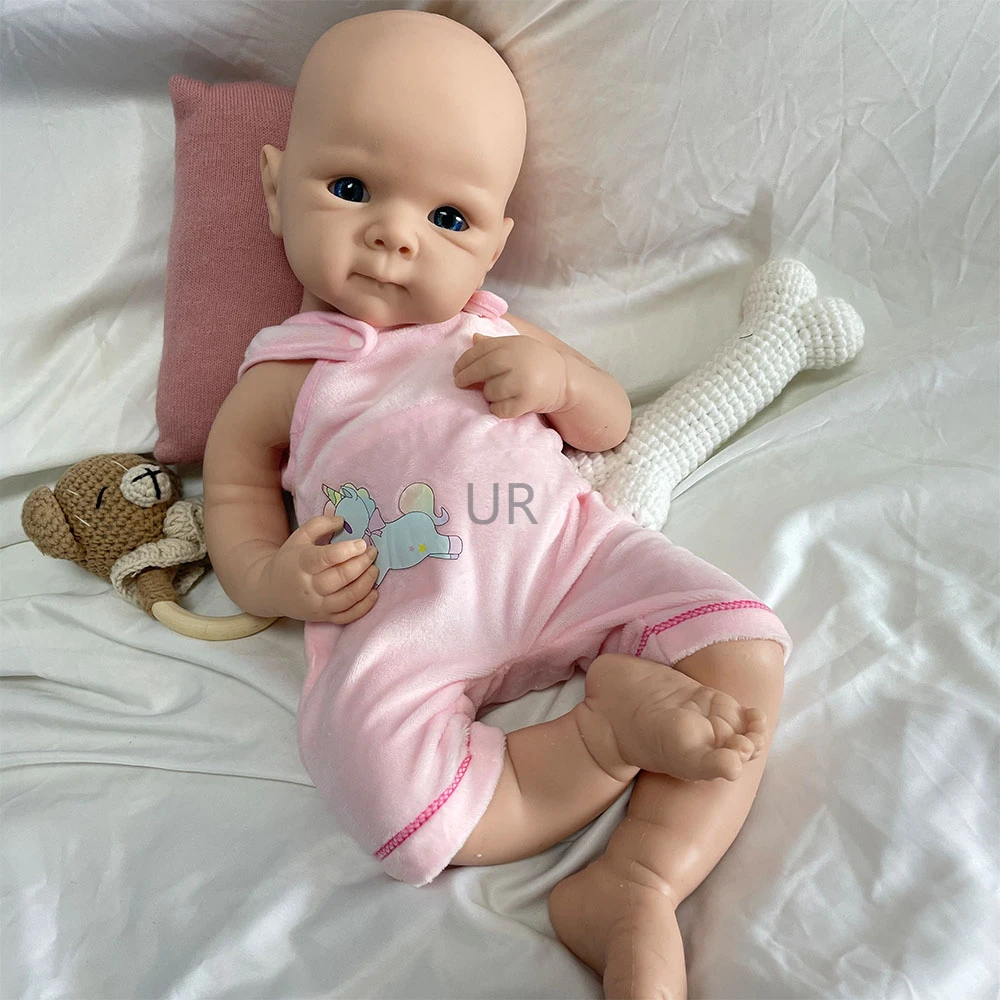 19 pulgadas sin pintar 100% silicona platino pura muñeca de renacimiento bricolaje en blanco bebé recién nacido con ojos azules regalo de la colección del pintor