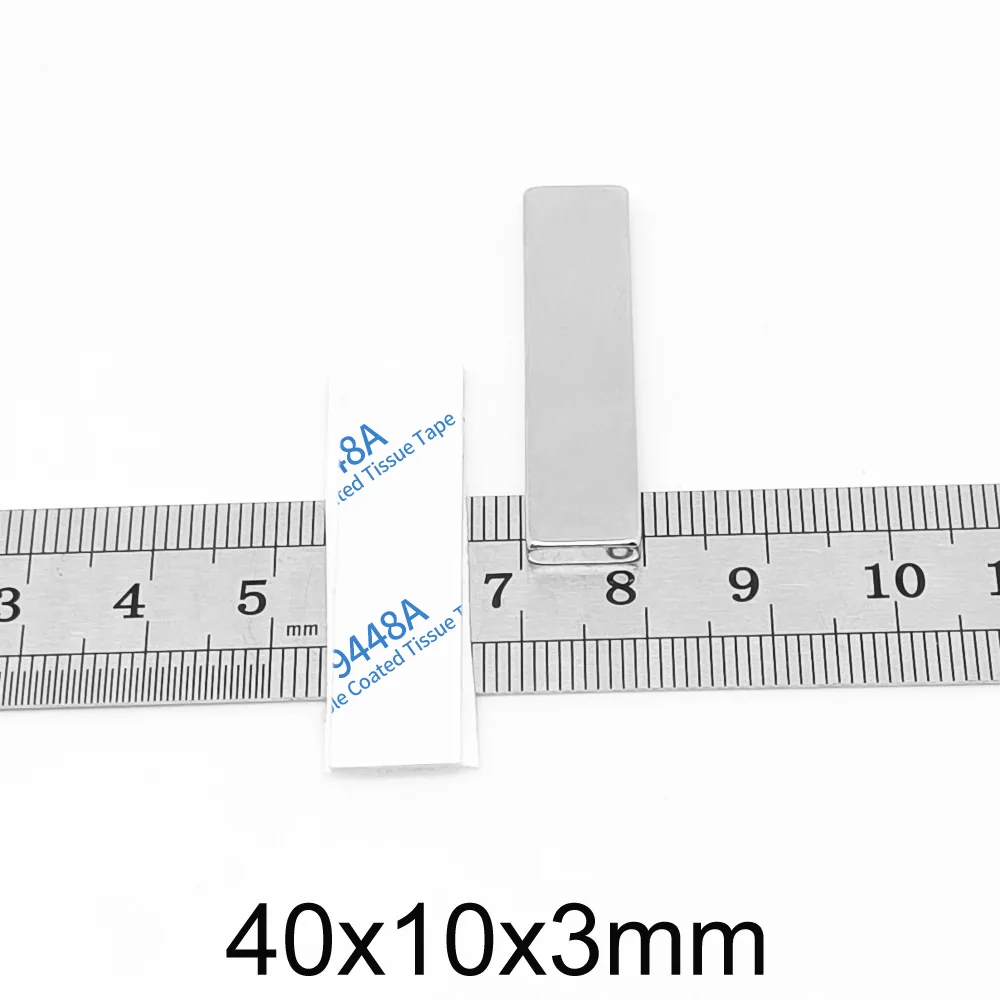 40x10x3mm Strong Block Magnet 40x10x3 Rectangular Magnet With Self Double-Sided Tape 40*10*3 For Home Refrigerators, Offices DIY