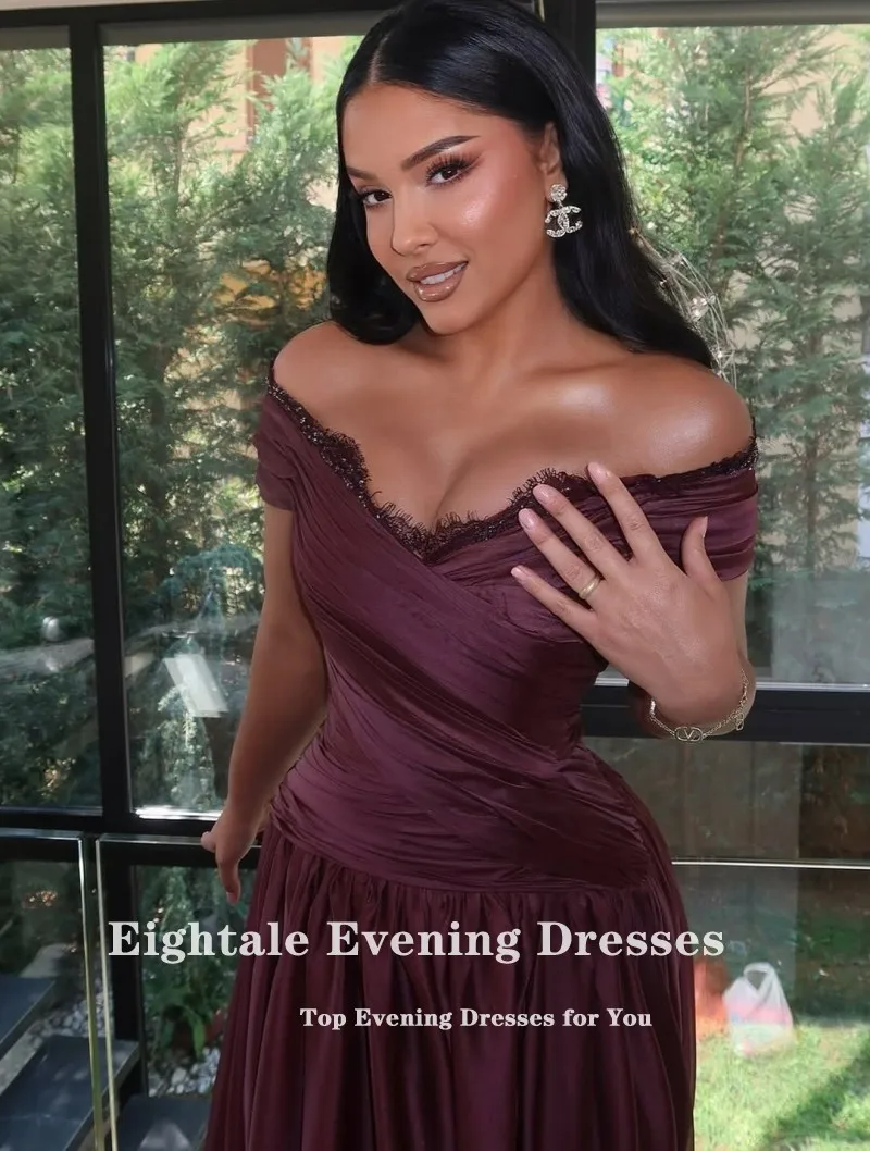 

Eightale Arabic Evening Dress Off Shoulder Beaded Pleats Mermaid Customized Special Occasion Prom Wedding Party Gown