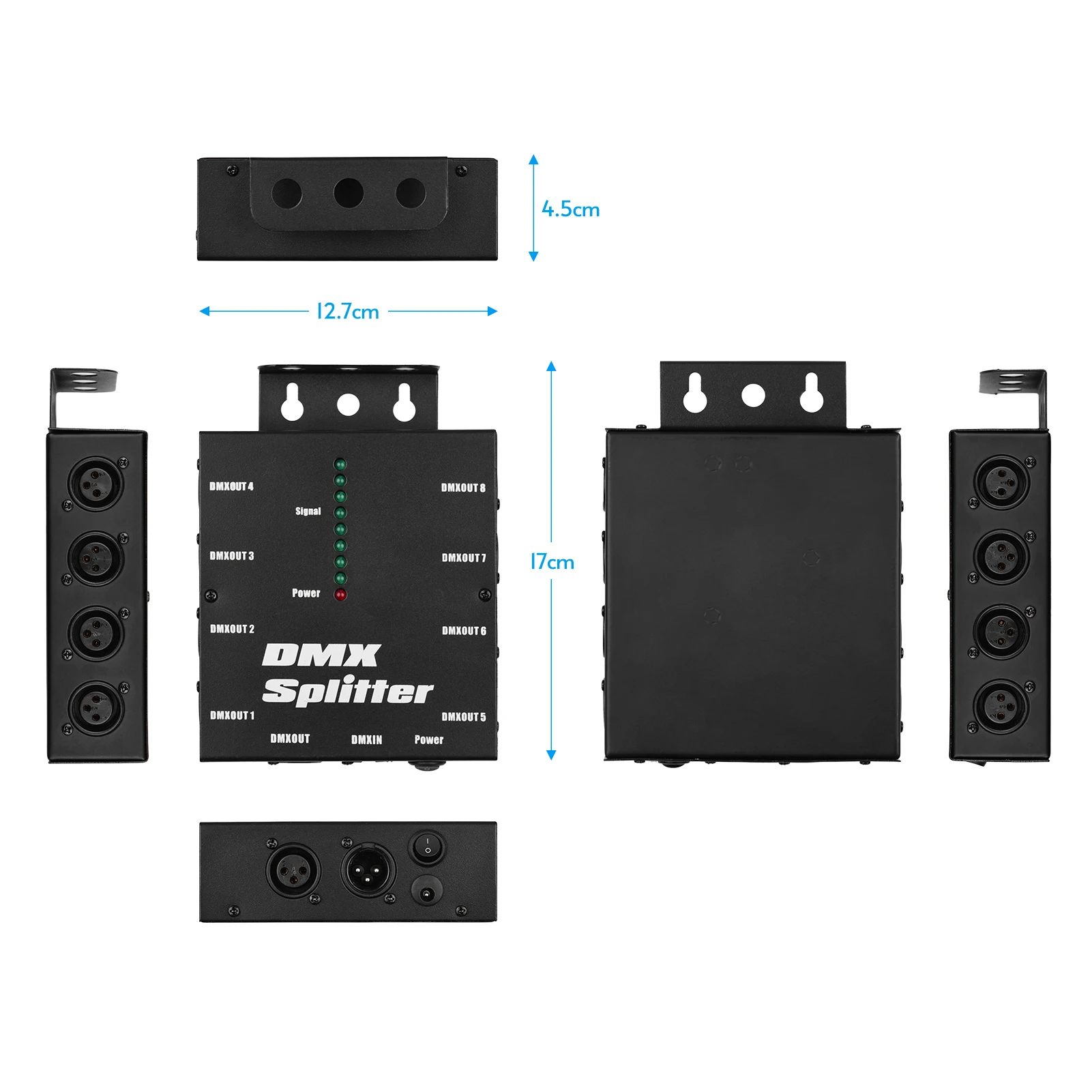 DMX512 Optical Signal Amplifier Spliter Distributor 1 Direct Input & Output 8 Independent Outputs with Power Adapter