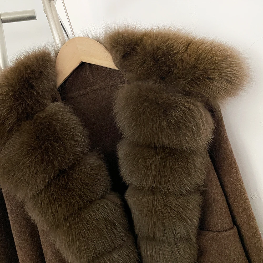 OFTBUY Wollmantel Neue Damen Kurze Doppelseitige Wolljacke mit Echten Fuchsfell-Taschen Luxuriöse Warme Wintermode-Oberbekleidung – Detail 19