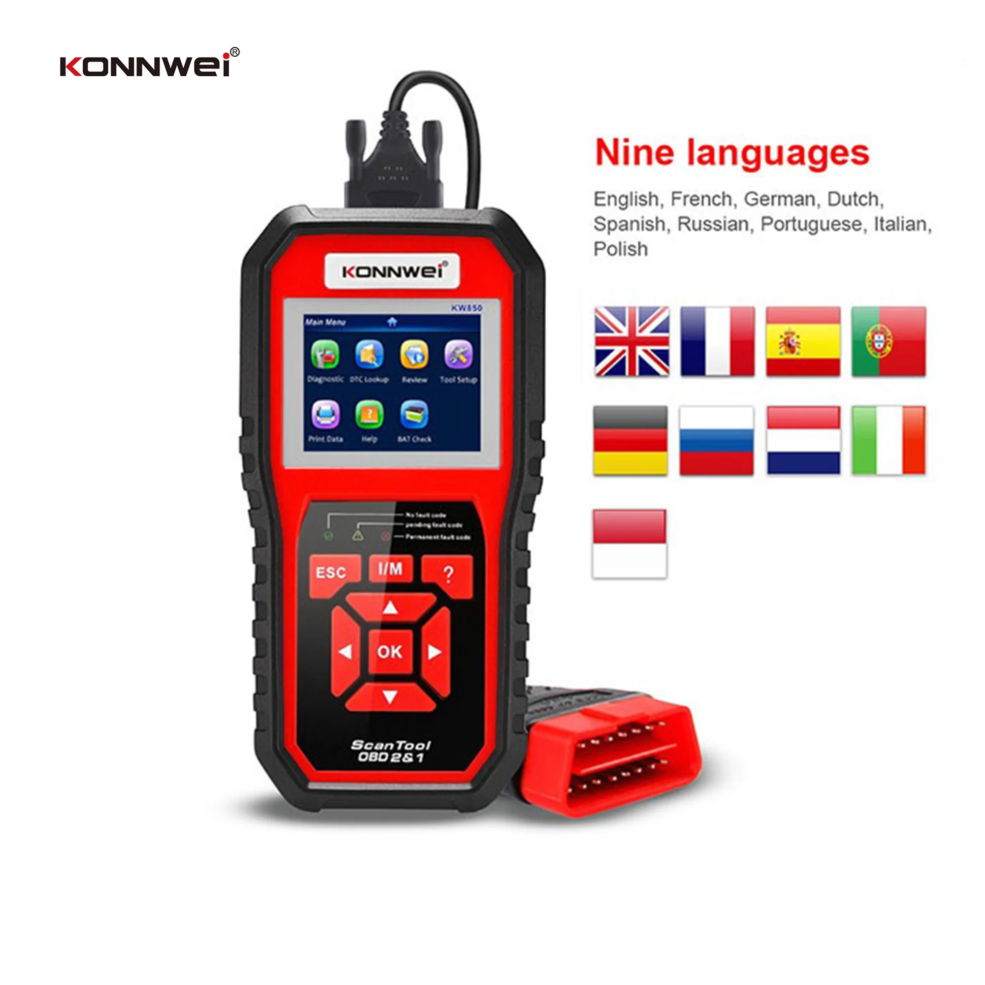 KONNWEI KW850 Professional OBD2 Scanner Red 12v KW-850 OBDII EOBD Automotive Computer Fault Scanner Code Reader NT301 AL519