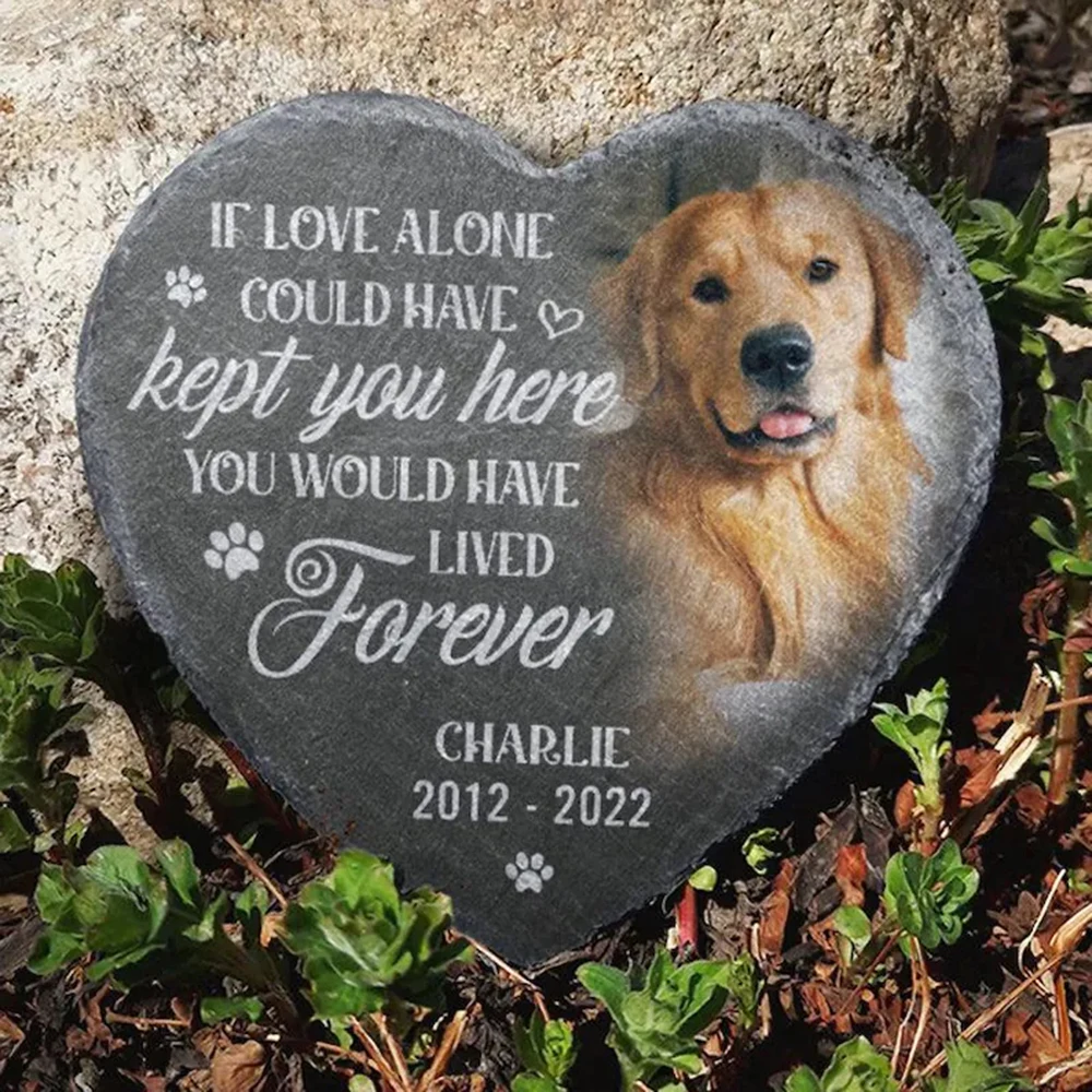 Personalized Pet Memorial Stone Custom Photo Dog Cat Grave Marker Heart Slate Plaque Sympathy Gift For Garden Home Decor