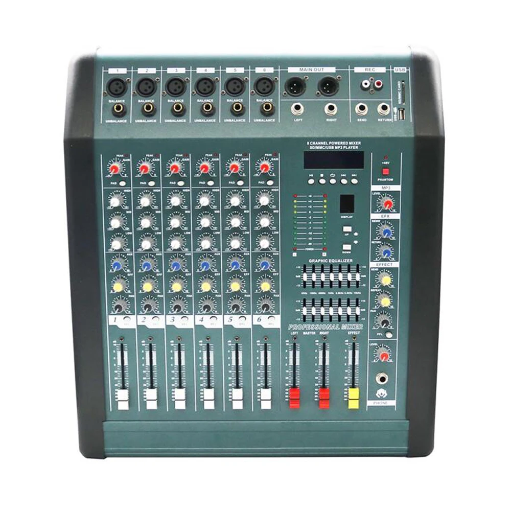 Red 1200W watt 6 Channel Karaoke Stage Power Mixer Mixing Console Sound Voice Processor Wireless Bluetooth PMR601-AMP