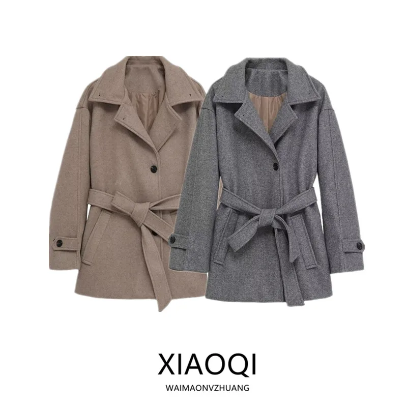 

Soft Coat New Autumn 2025 Women's Double Layer Collar Belted Jaet New Arrival Faionable Ele Ladies' Woolen Coat