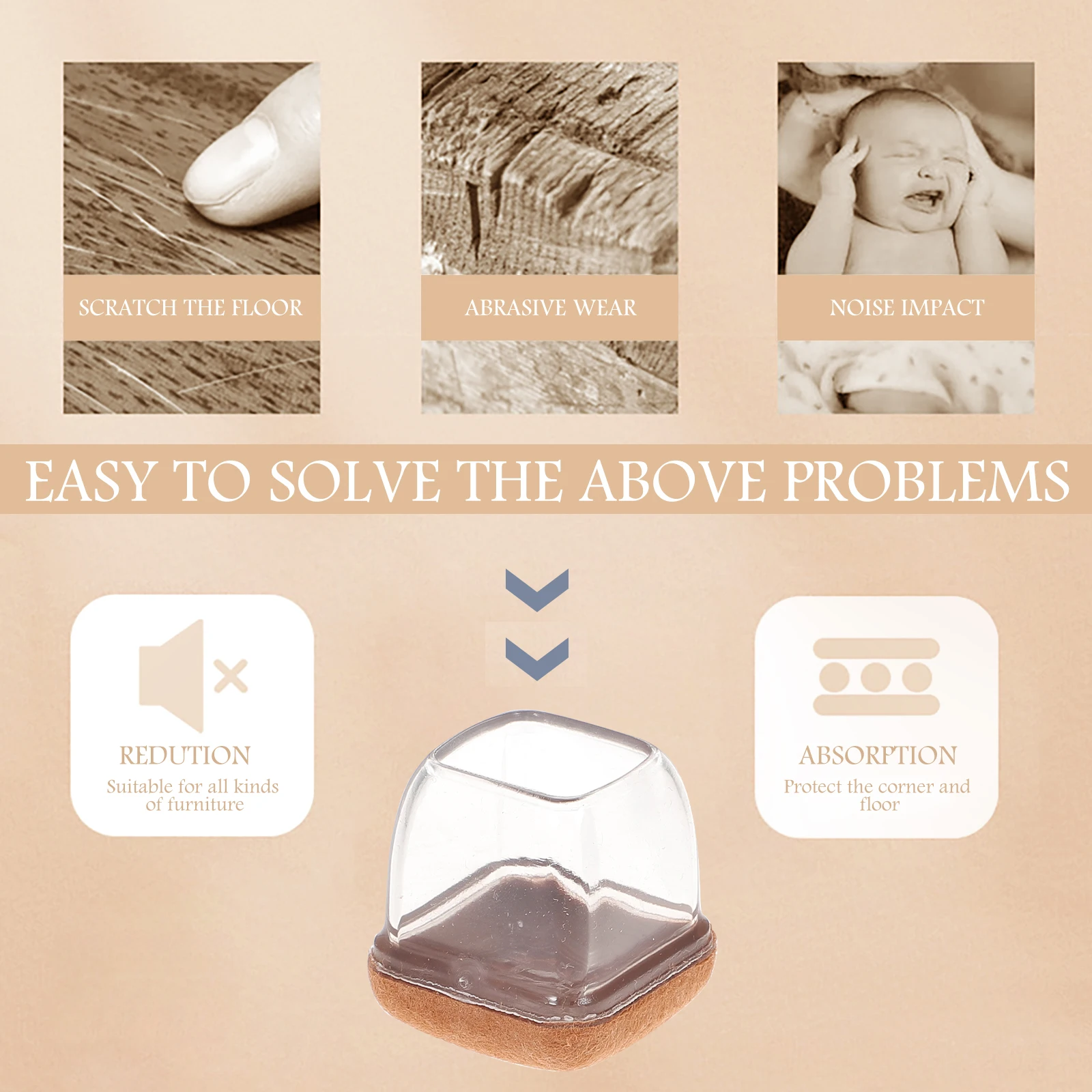 

8 Pcs Chair Foot Covers TPE Durable Fits Bar Stool Kitchen Desk Chairs Easy Install Furniture Protectors Transparent