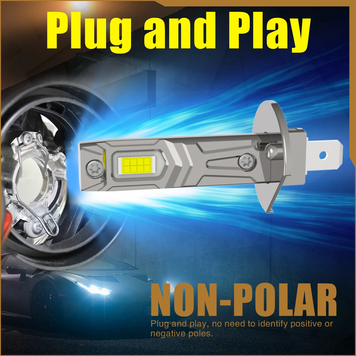 2pcs High Power H1 LED Headlight Bulbs Super Bright Powerful No Adapter Required Car Turbo Diode White Moto Fog Lamp 12v 55W DRL