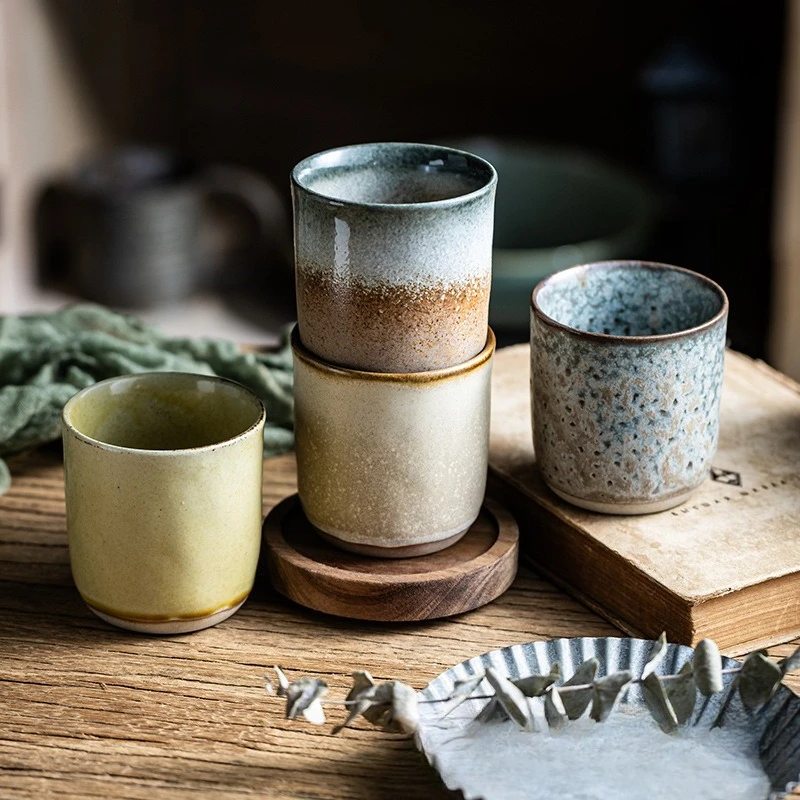 Ceramic kiln change teacup retro tableware cup Hotel restaurant single cup Household ceramic cup Japanese cuisine cup