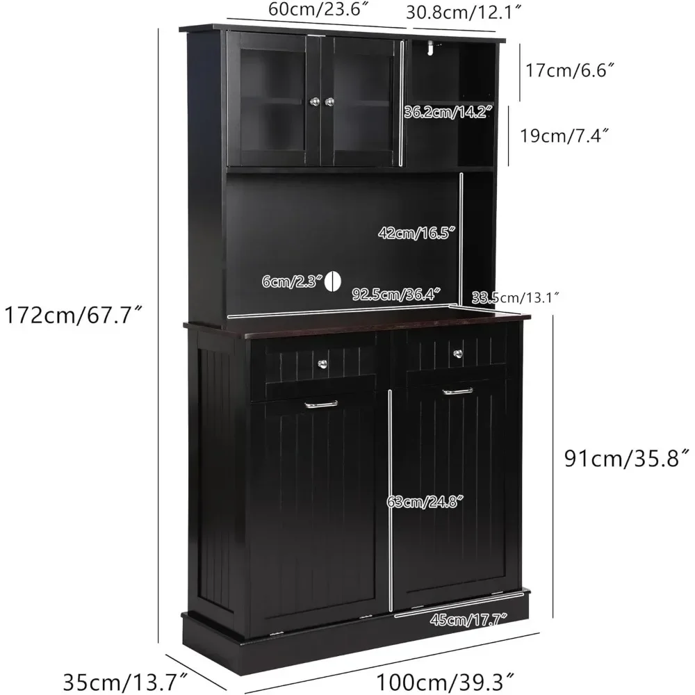 Kitchen Pantry Storage Cabinet, Microwave Cabinet with Tilt Out Trash Cabinet,Tall Pantry Cabinet Cupboard