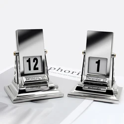 Wholesale 2024 New Arts Metal Gift Custom 3d Sliver Desktop Turning Metal Calendar Home Decoration Metal Crafts