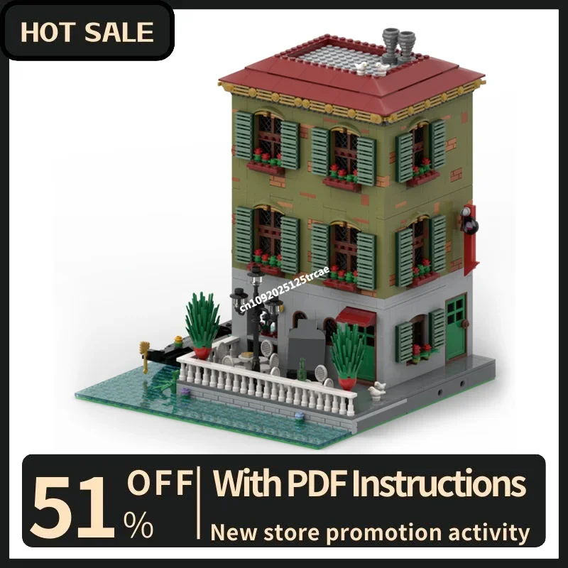 

Лидер продаж, вид на улицу в городе, Moc, модульная модель магазина записей пиццерии, строительные блоки, креативные идеи «сделай сам», детские игрушки, подарки на день рождения