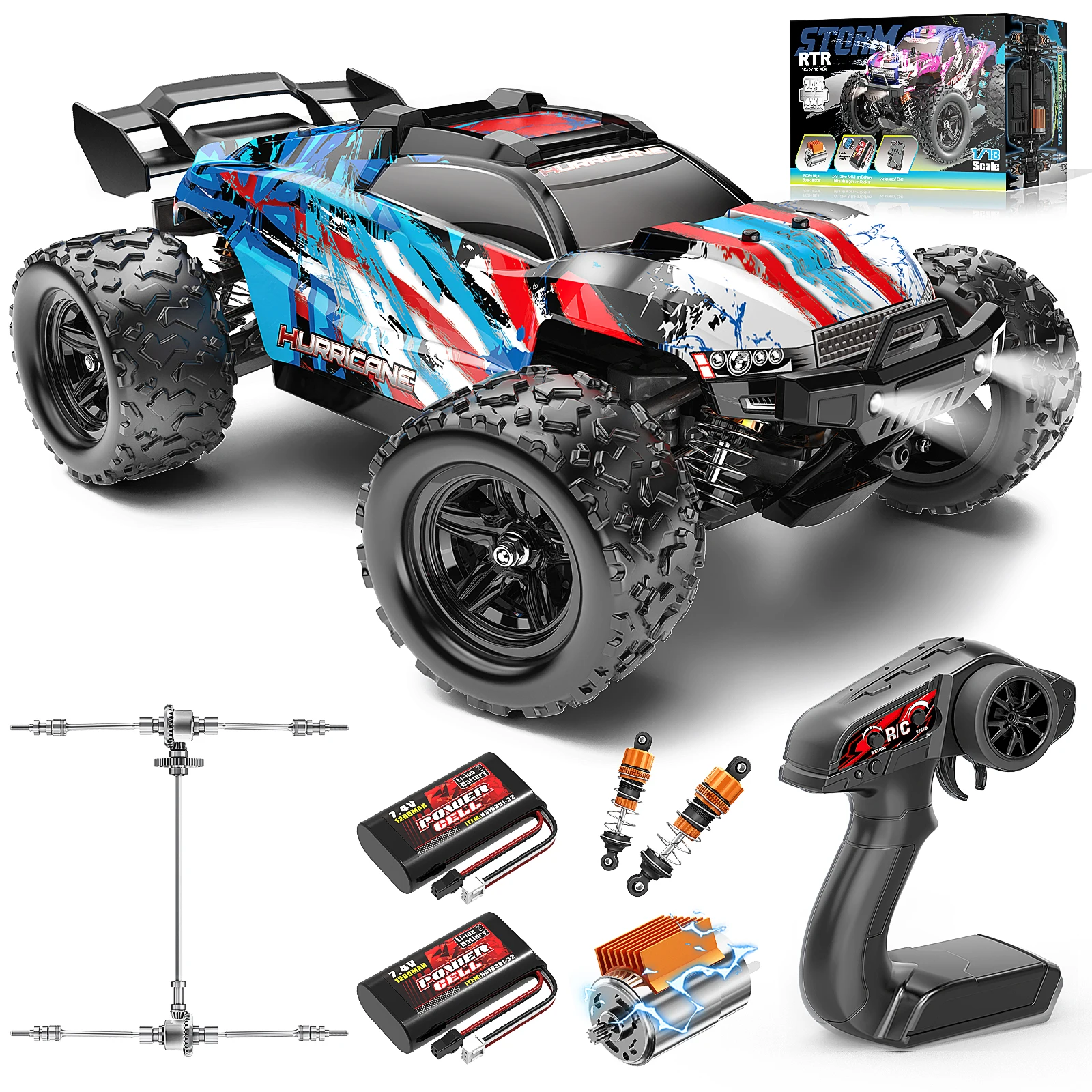 RC-Autos für Erwachsene 1:18, schnelles RC-Auto, 40 km/h, 4WD-Fernbedienungsauto mit 2 Batterien,