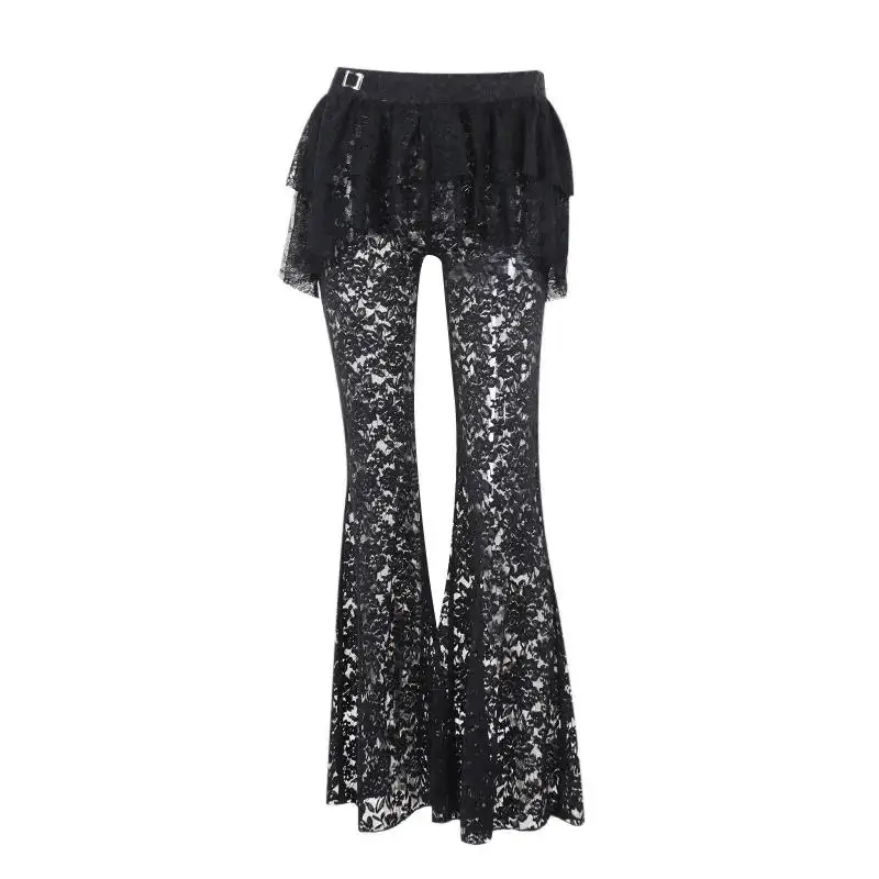 Hot Selling High Waist  Lace See-through Pants Sexy Versatile Irregular Fake Two-piece Skirt Pants for Women