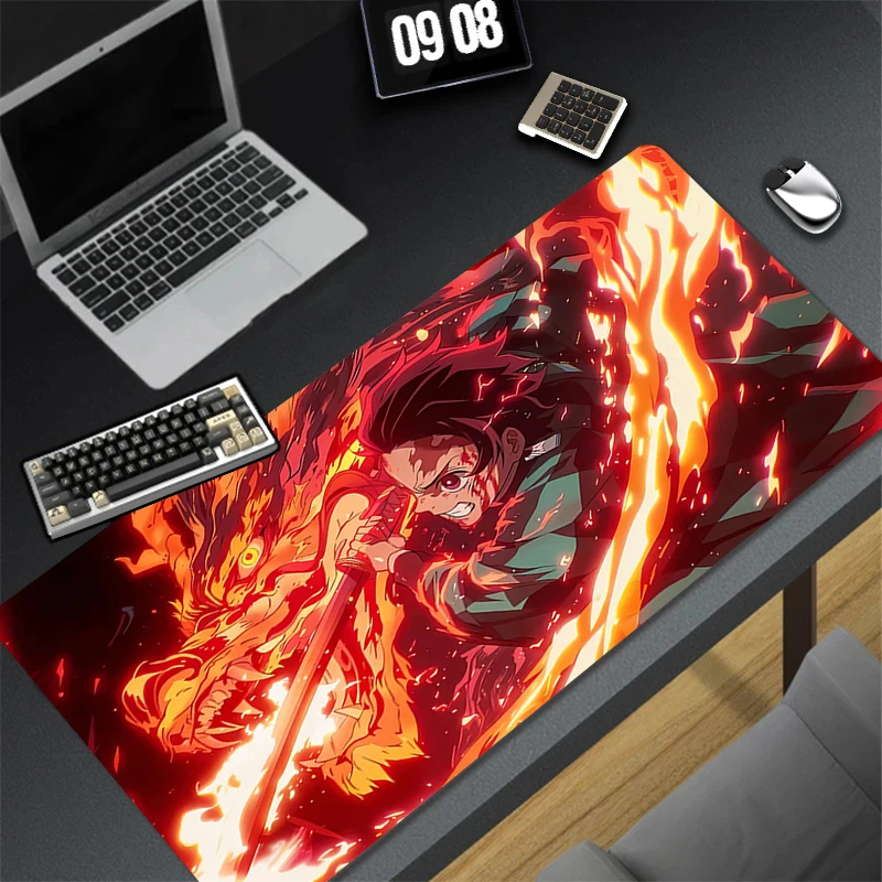 

Japan Anime Flam Dragon Mouse Pad Laptop Cool Gaming Keyboard Rug PC Demon Slayer Tanjiro Mousepad Large Gamer Cabinet Desk Mat