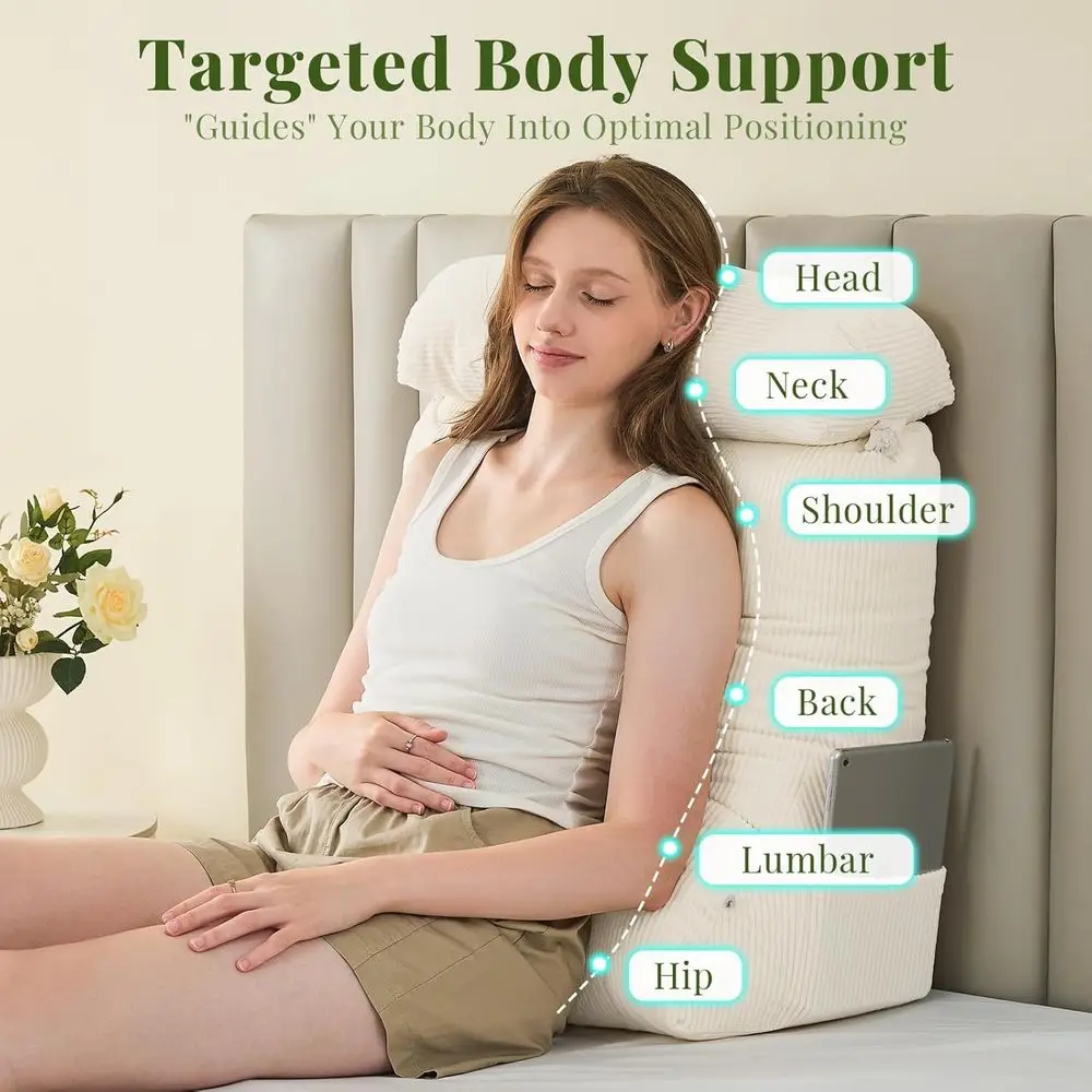 2-Pack Reading Bed Wedge Pillows with Neck Support for Sitting, Sleeping, Post-Surgery, Acid Reflux Relief, Beige, 23x11.5x23