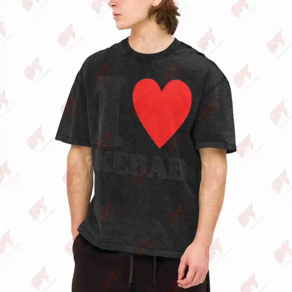 I Love Kebab Y2K Red Heart Vintage Washed Tee Pure Cotton T-Shirt