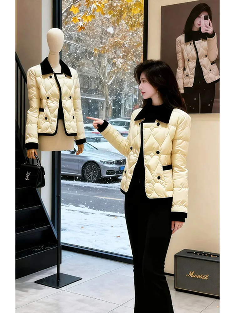 

Корейская модная женская утепленная хлопковая куртка-жакет бежевого цвета, маленький размер, зимняя верхняя одежда с длинными рукавами и воротником