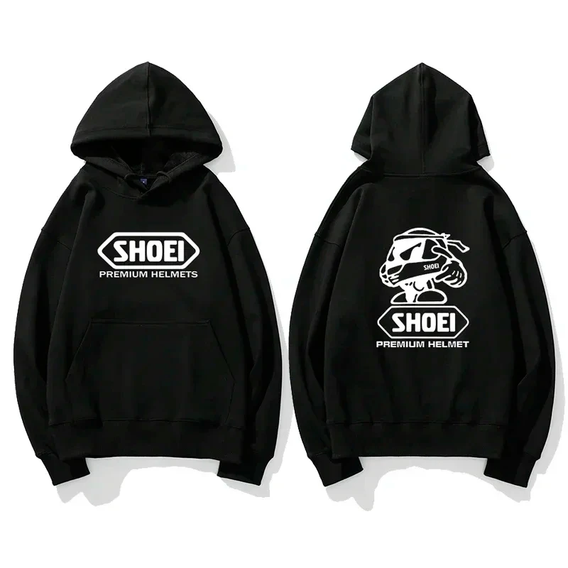 Motorcycle Biker Men Hoodie SHOEI Premium Helmet Front Back Print Oversized Pullover Sweatshirt Streetwear Long Sleeve Hoody