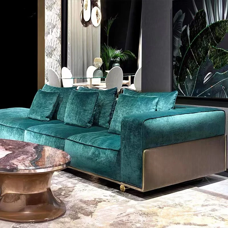 Quality furniture Modern living room furniture Green velvet leather sofa