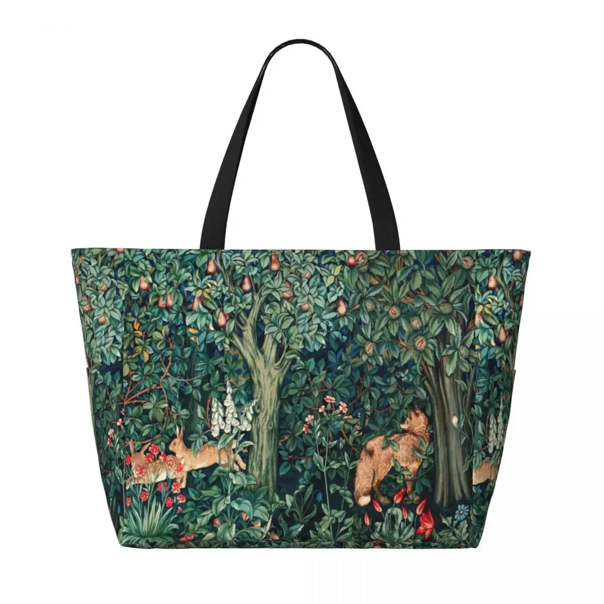 Custom Fox And Hares By William Morris Beach Tote Bag for Women Extra Large Gym Carry On Floral Pattern Travel Shopping Bags