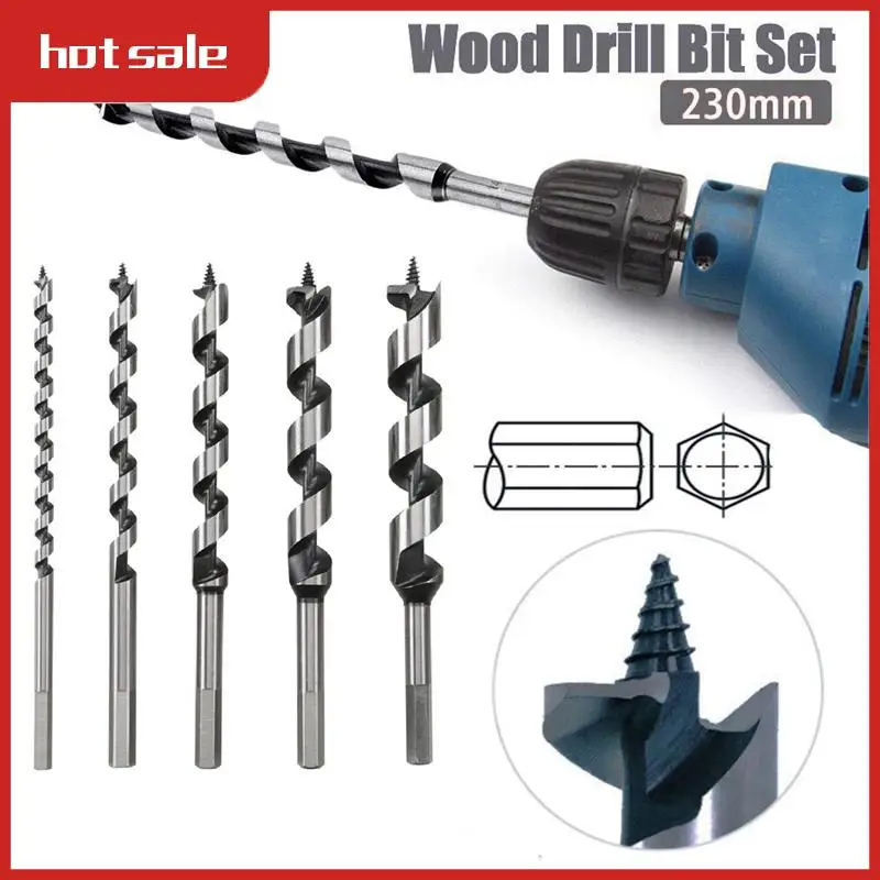 

A21R-5Pcs Wood Drill Bit 9Inch Length Screw Point Hex-Shank Drill Deep Hole In Woodworking Cutter