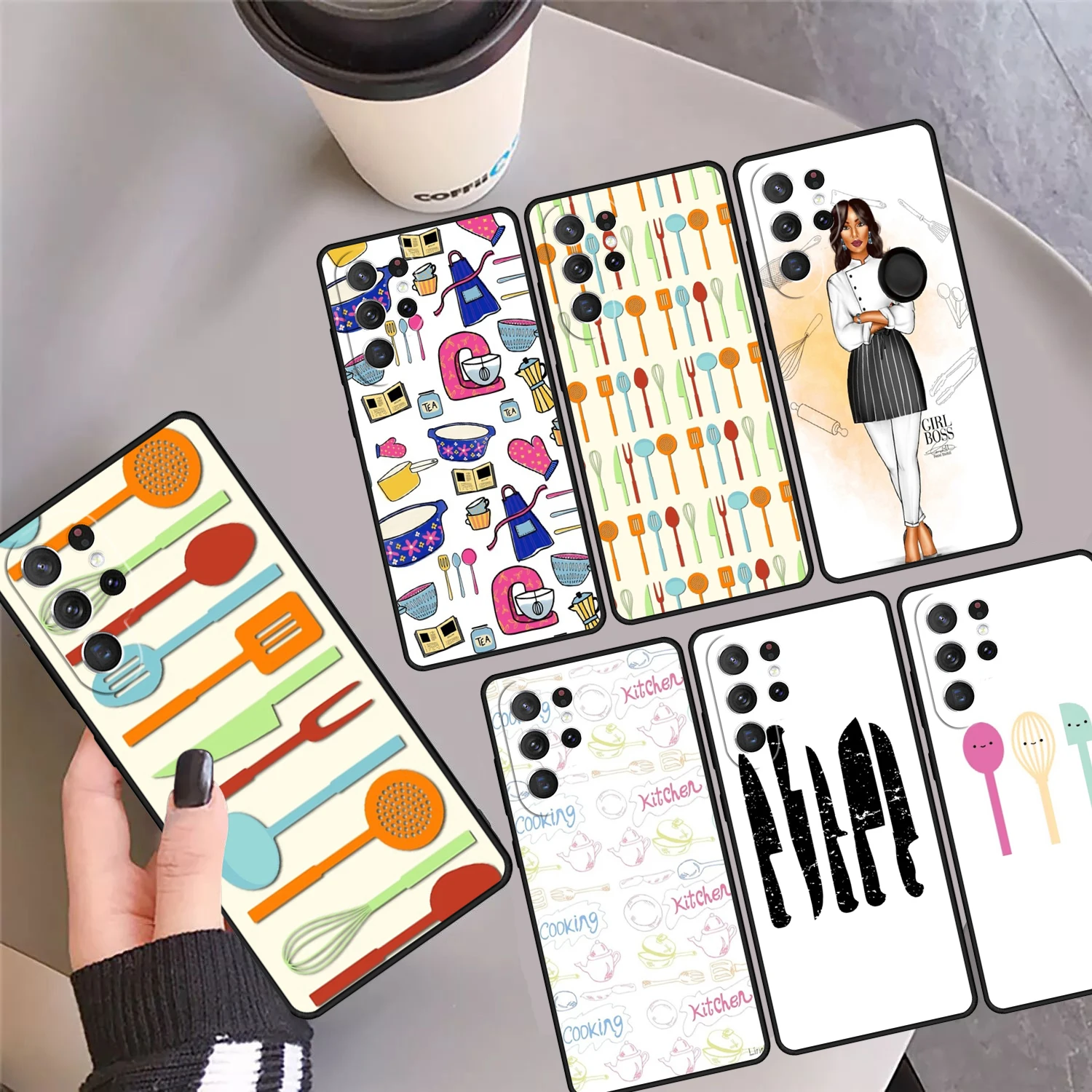 Kitchen Utensil Colored Silhouettes Phone Case Cover For Samsung Galaxy S24 Ultra 23 S22 Plus S21 FE S20 S9 S10 Note 10 Pro 20