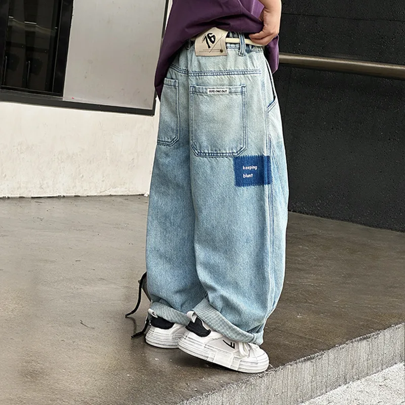جينز للأولاد 2026 ربيع خريف جديد للأطفال في سن المراهقة ملابس خروج أمريكية عصرية ماركة مستقيمة الساق فضفاضة واسعة الساق من قماش الدنيم #2