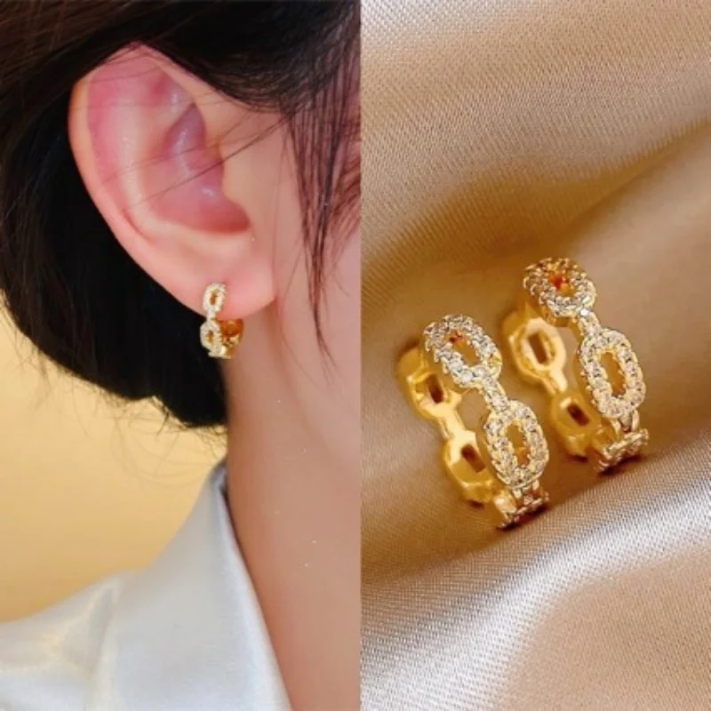 

24K Au999 Gold Luxury Hoop Earrings for Women, 2026 New Design Sparkling Diamond Inlaid Huggie Earrings, Premium Jewelry Gift